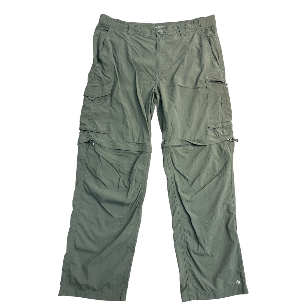 Columbia Mens 36x30 Omni-Shade Convertible Cargo Hiking Pants Green Ripstop